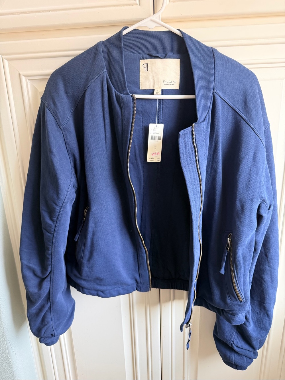 Pilcro Navy Blue Bomber Jacket with Zip Pockets